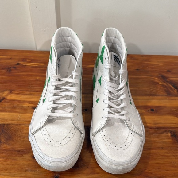 Vans Sk8-Hi Leather Check True White Fern Green Hi Top Sneakers - Picture 5 of 10